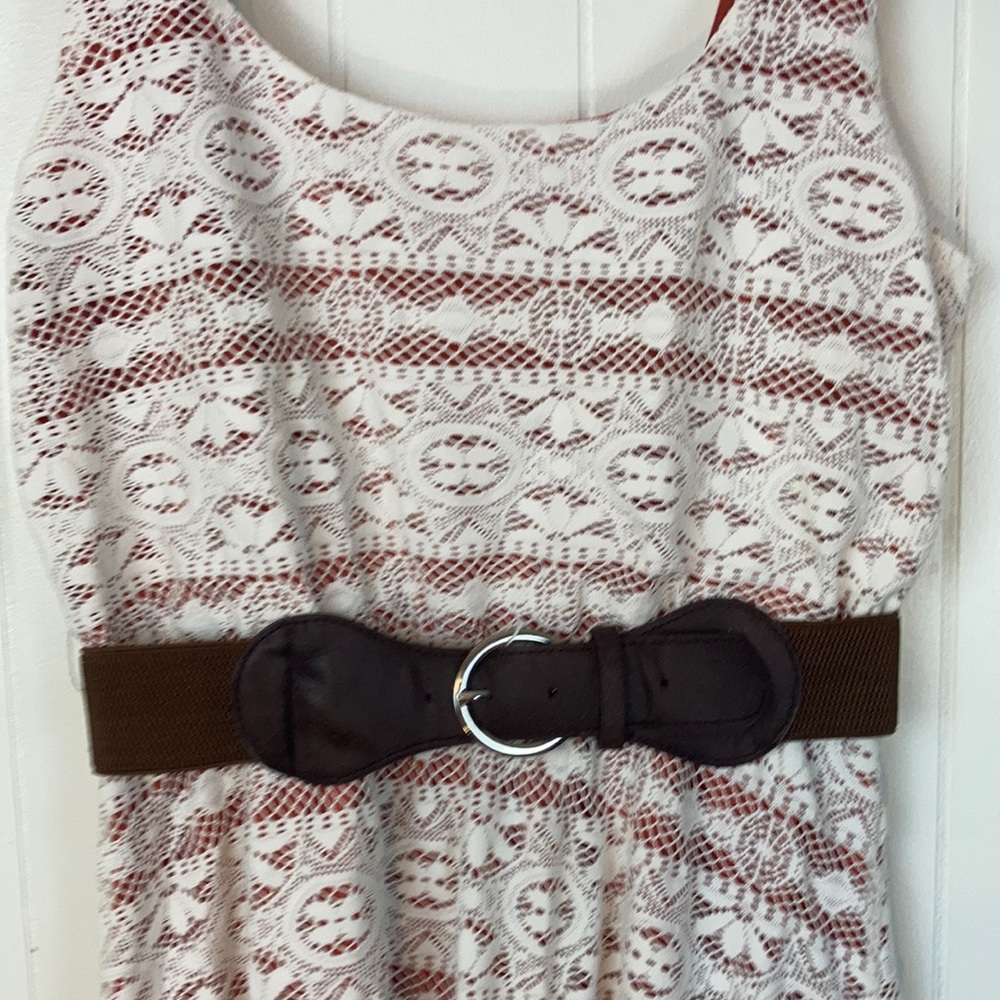 Women’s Trixxi Lace Hi-Lo Dress Cream and Orange with Brown Belt Junior L